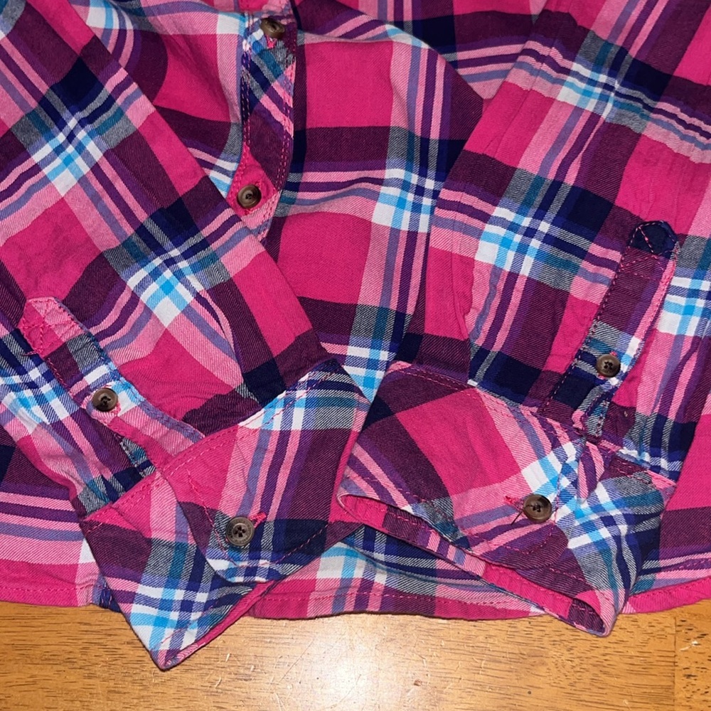 Aeropostale Plaid Button Down Shirt Pink Blue Womens XL - Picture 6 of 12